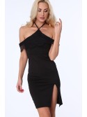 Rochie cu cravata la gat, neagra ZZ312 - Magazin online - Boutique